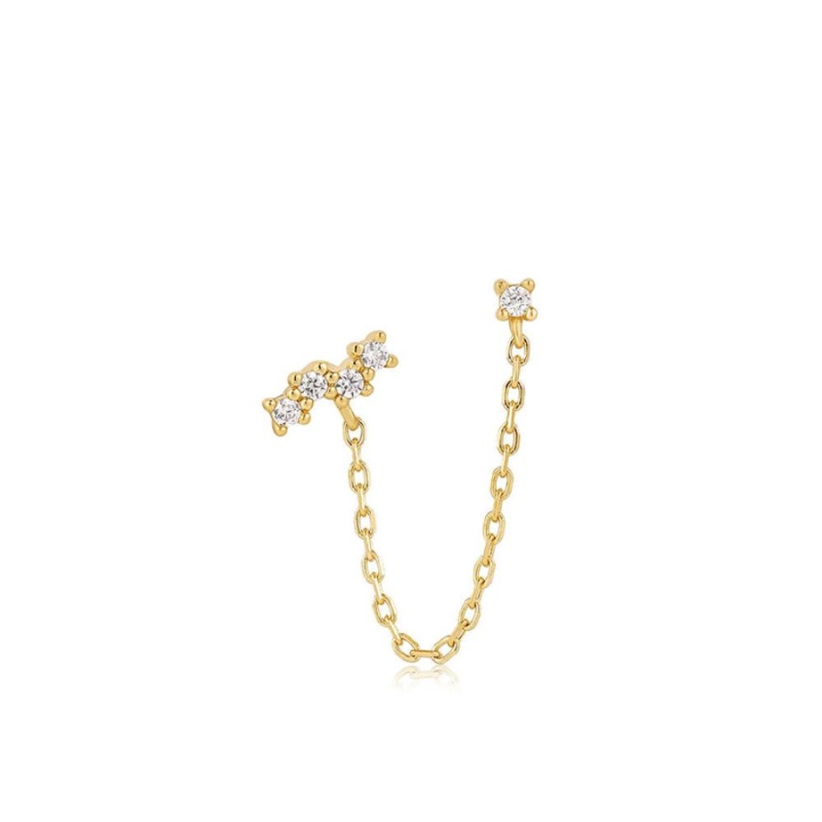 Jewellery Ania Haie | Gold Celestial Drop Chain Barbell Single Earring