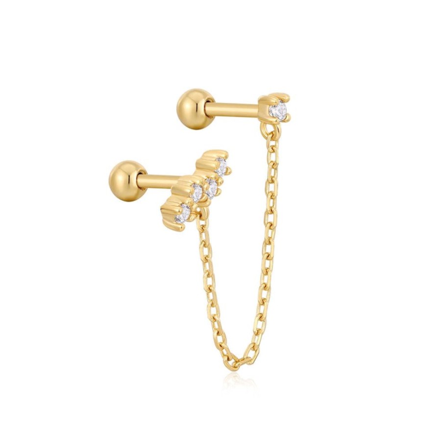 Jewellery Ania Haie | Gold Celestial Drop Chain Barbell Single Earring