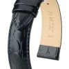 Accessories HIRSCH | Hirsch Crocograin L High Gloss Black Leather Band