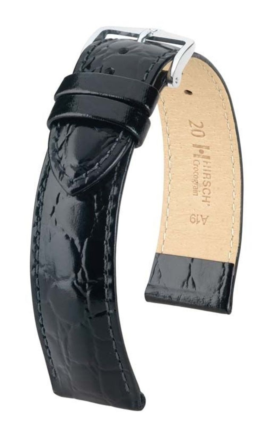 Accessories HIRSCH | Hirsch Crocograin L High Gloss Black Leather Band