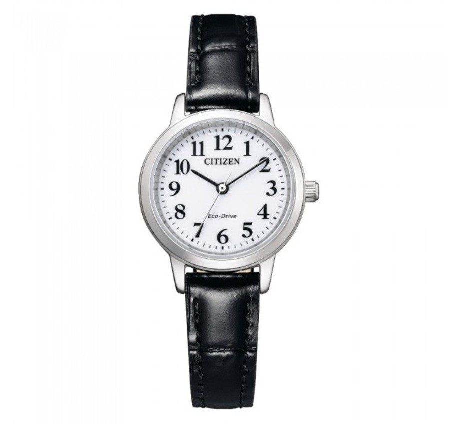 Watches Citizen | Eco-Drive Black Leather Strap White Dial Watch