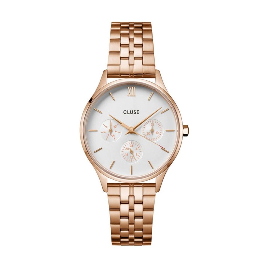 Watches Cluse | Cluse Minuit Multifunction White/Rose Gold Link Watch