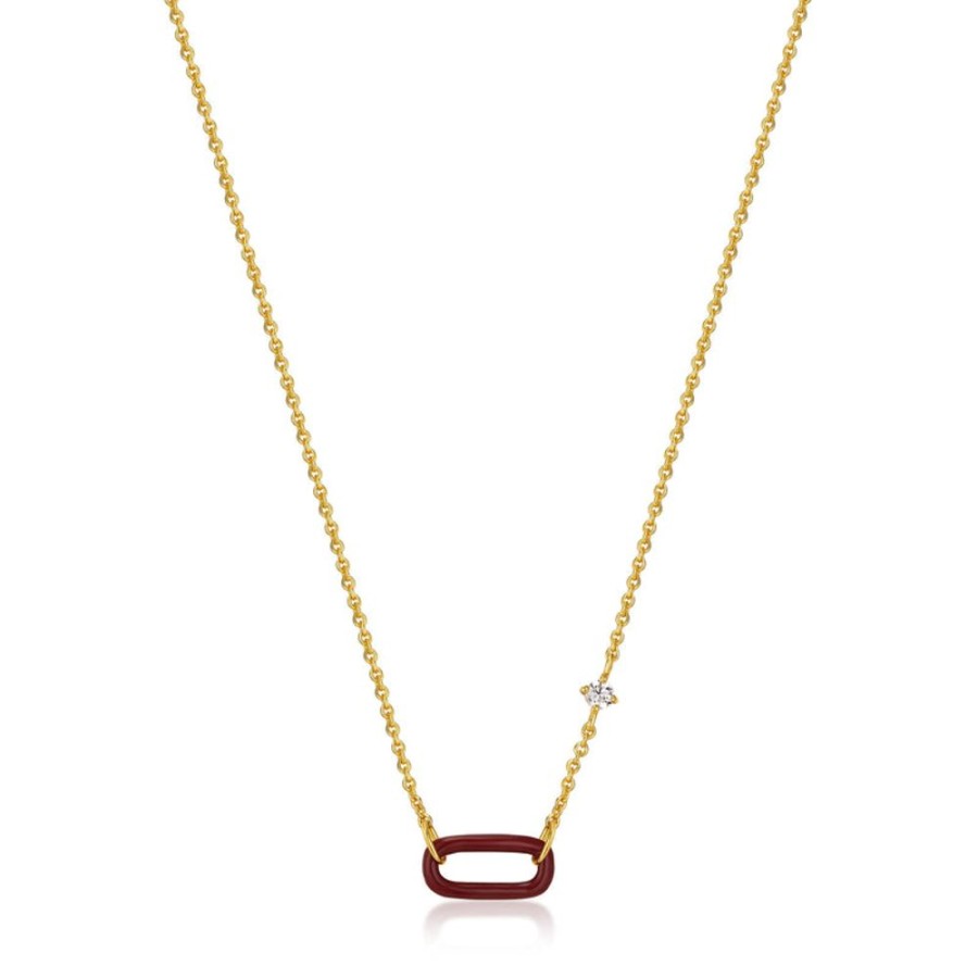 Jewellery Ania Haie | Claret Red Enamel Gold Link Necklace