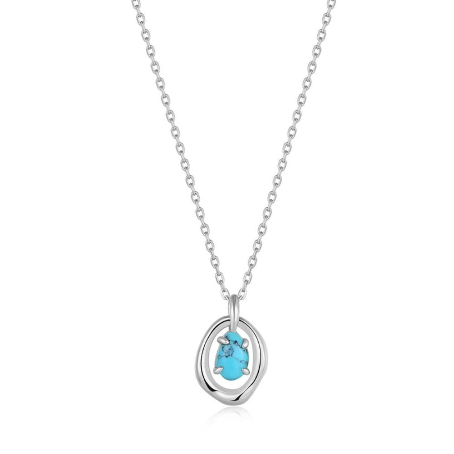 Jewellery Ania Haie | Silver Turquoise Wave Circle Pendant Necklace