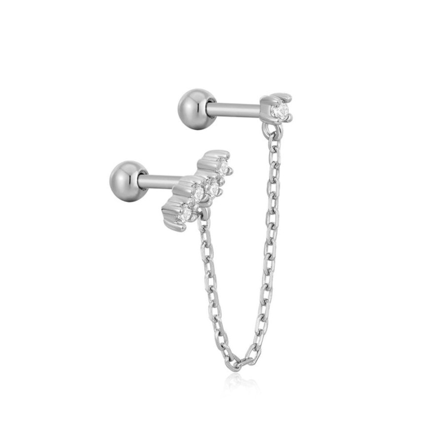 Jewellery Ania Haie | Silver Celestial Drop Chain Barbell Single Earring