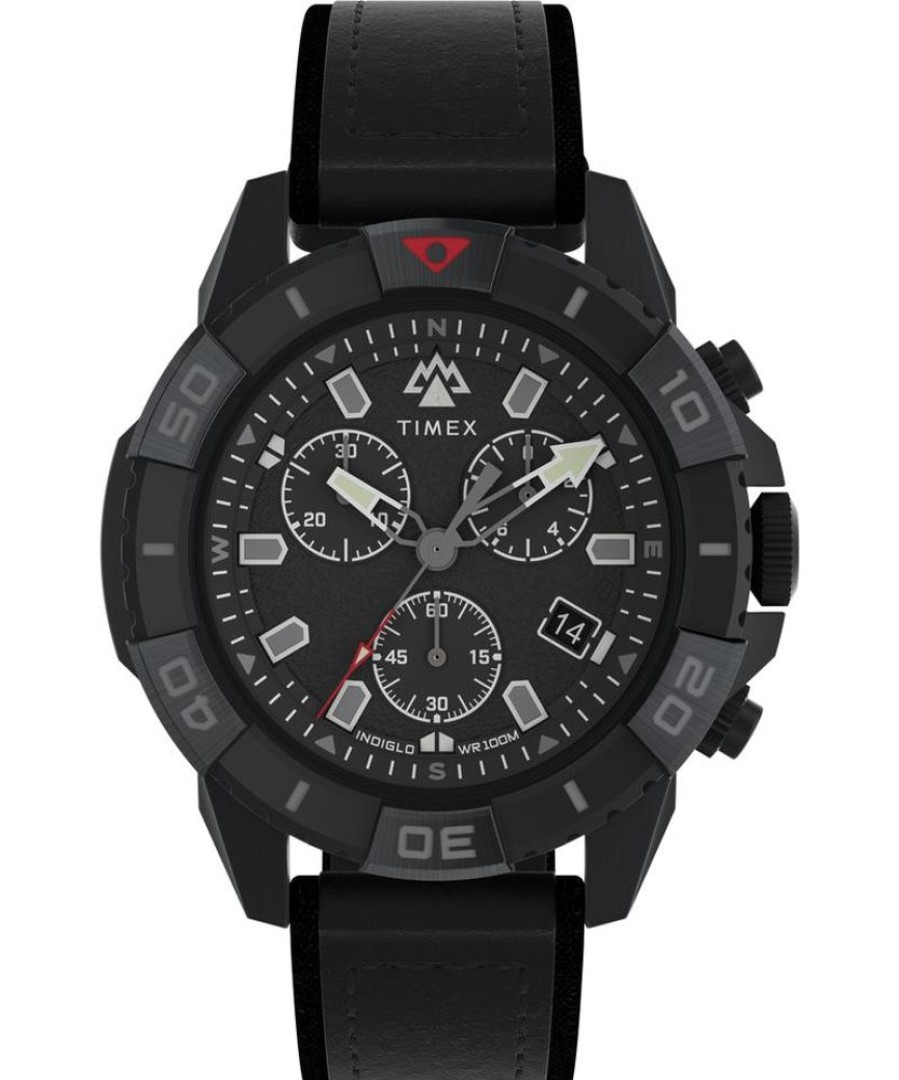 Watches Timex | Expedition 42Mm Leather Black Dial Watch