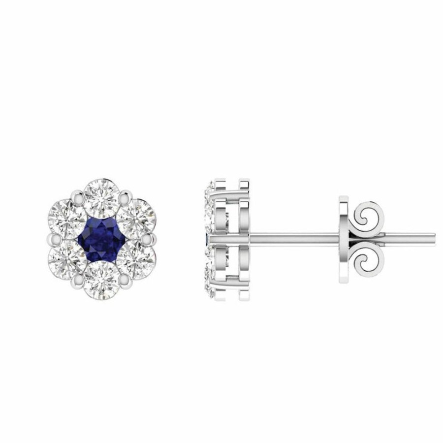 Jewellery Diamonds by WD | Sapphire Diamond Stud Earrings With 0.19Ct Diamonds In 9K White Gold