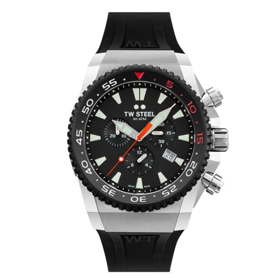 Watches TW Steel | Ace Diver 44Mm Black Rubber Strap