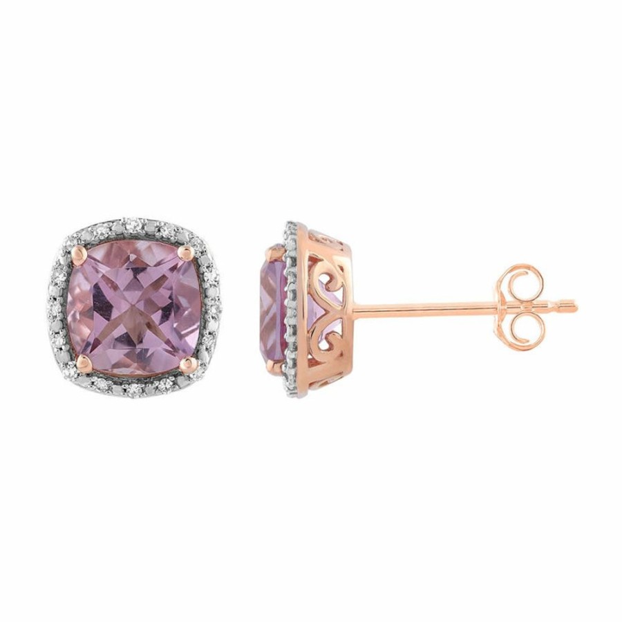 Jewellery Diamonds by WD | Pink Amethyst Earrings With 0.10Ct Diamonds In 9K Rose Gold