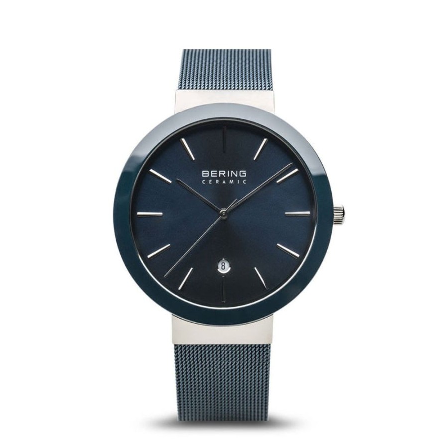 Watches Bering | Ceramic Polished Silver Navy Blue Watch