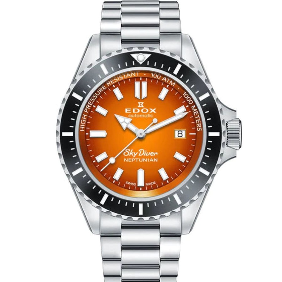 Watches Edox | Skydiver Automatic Orange Dial