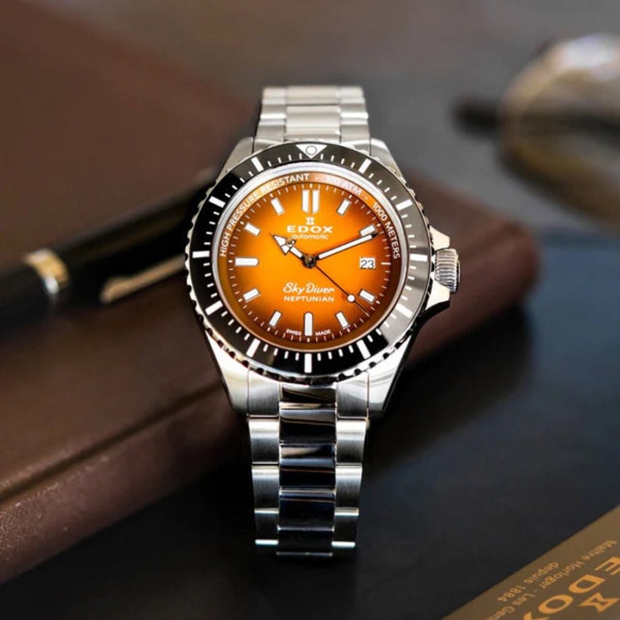 Watches Edox | Skydiver Automatic Orange Dial