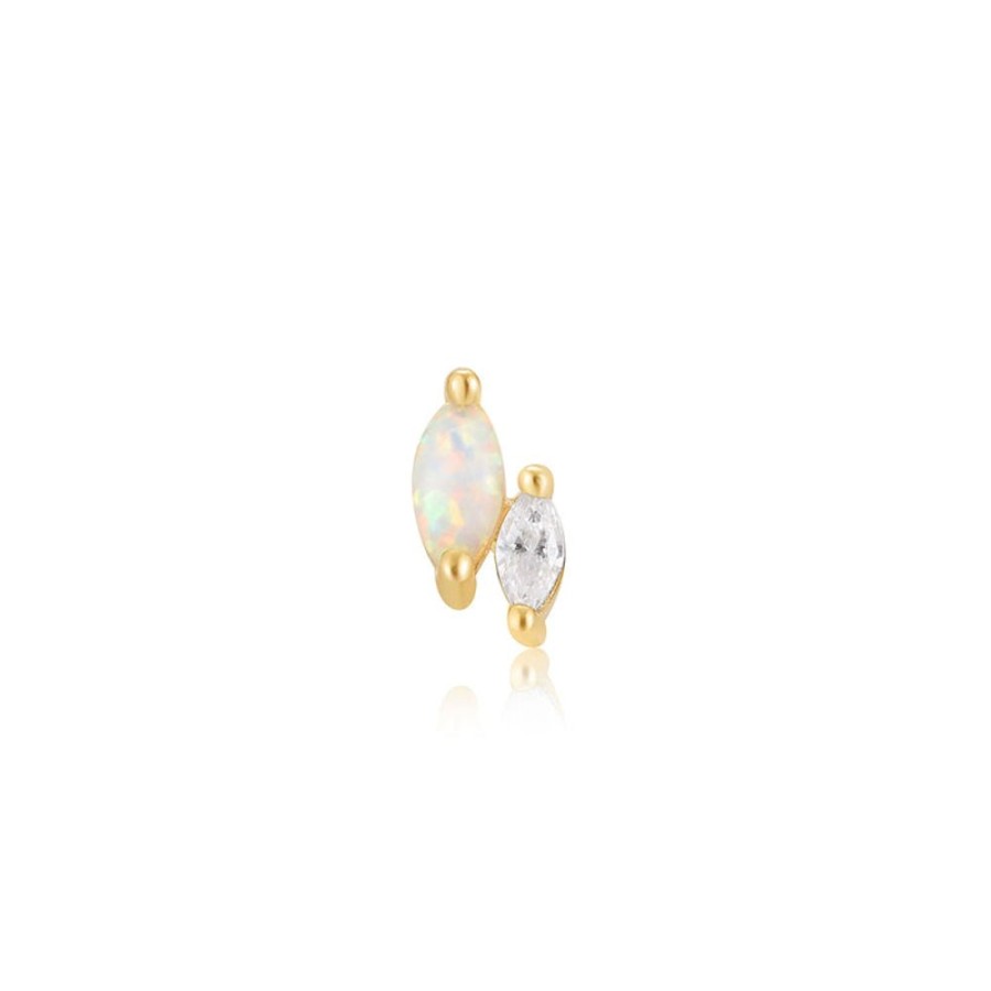 Jewellery Ania Haie | Gold Kyoto Opal And Sparkle Marquise Barbell Single Earring