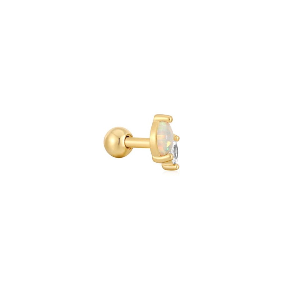 Jewellery Ania Haie | Gold Kyoto Opal And Sparkle Marquise Barbell Single Earring