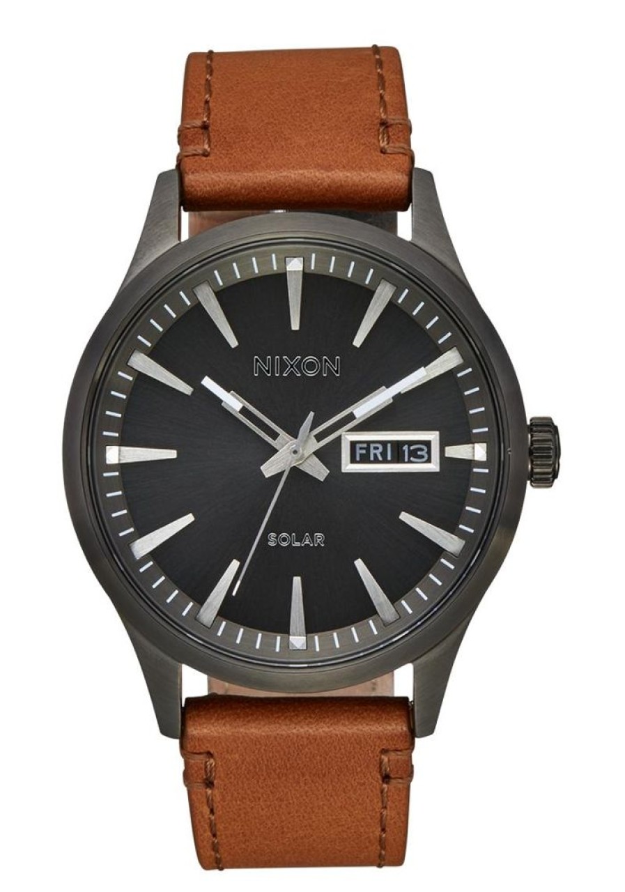 Watches Nixon | Sentry Solar Leather Gunmetal Dial