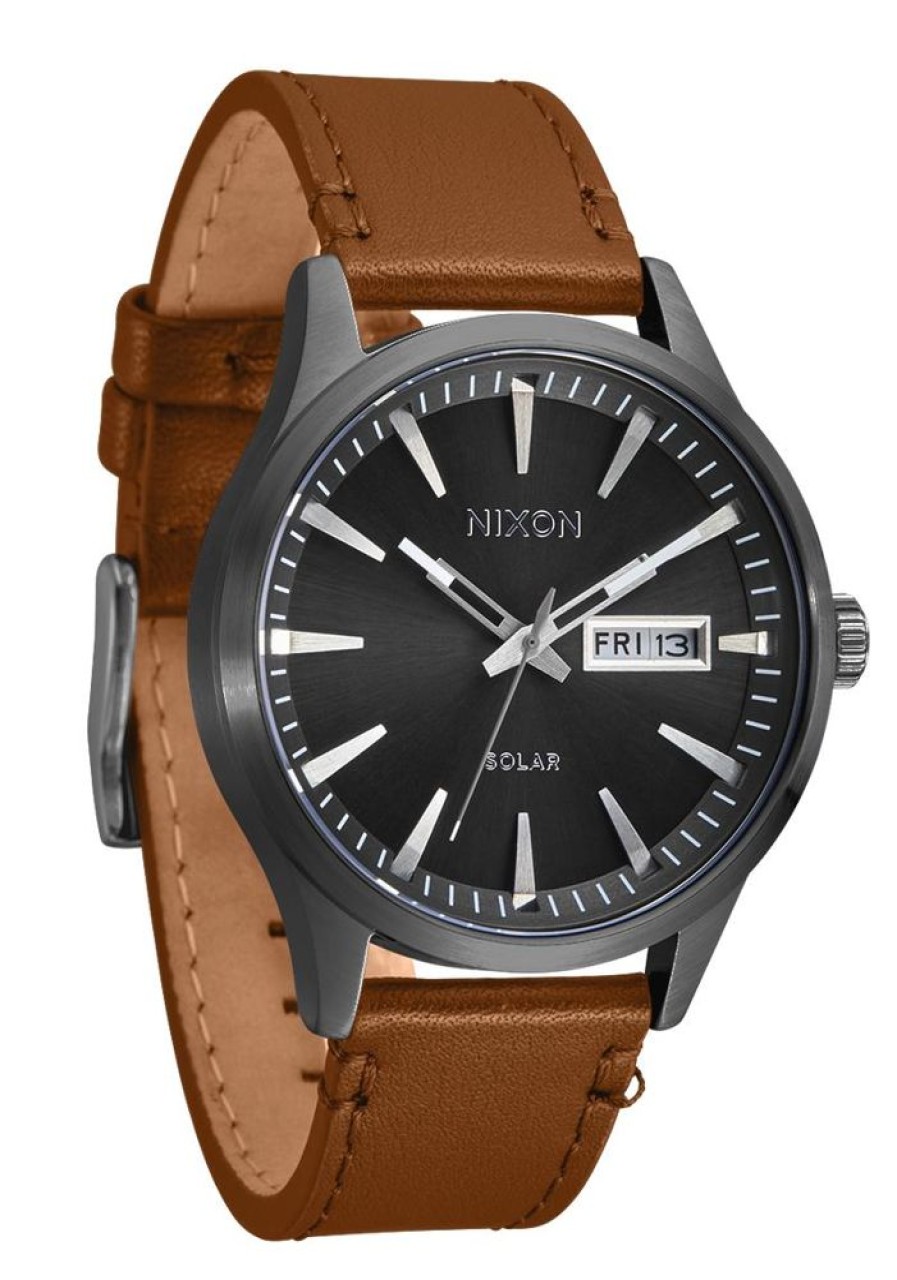 Watches Nixon | Sentry Solar Leather Gunmetal Dial