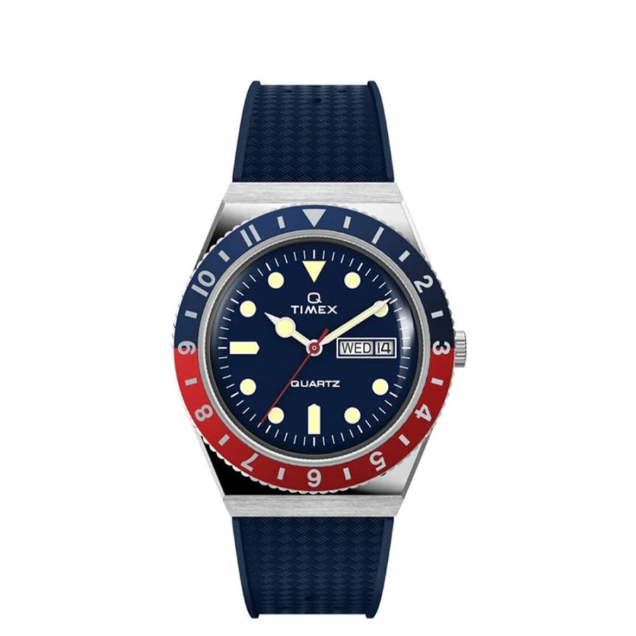 Watches Timex | Q Diver 38Mm Blue Rubber Band Watch