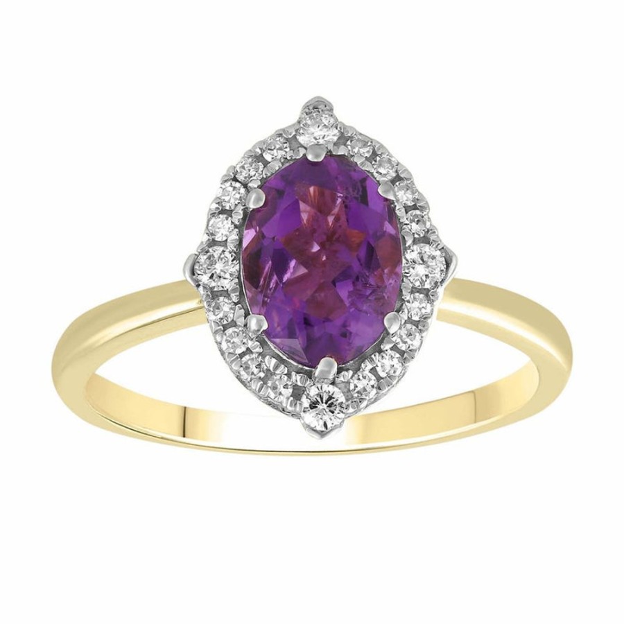 Jewellery Diamonds by WD | Amethyst Ring With 0.15Ct Diamonds In 9K Yellow Gold