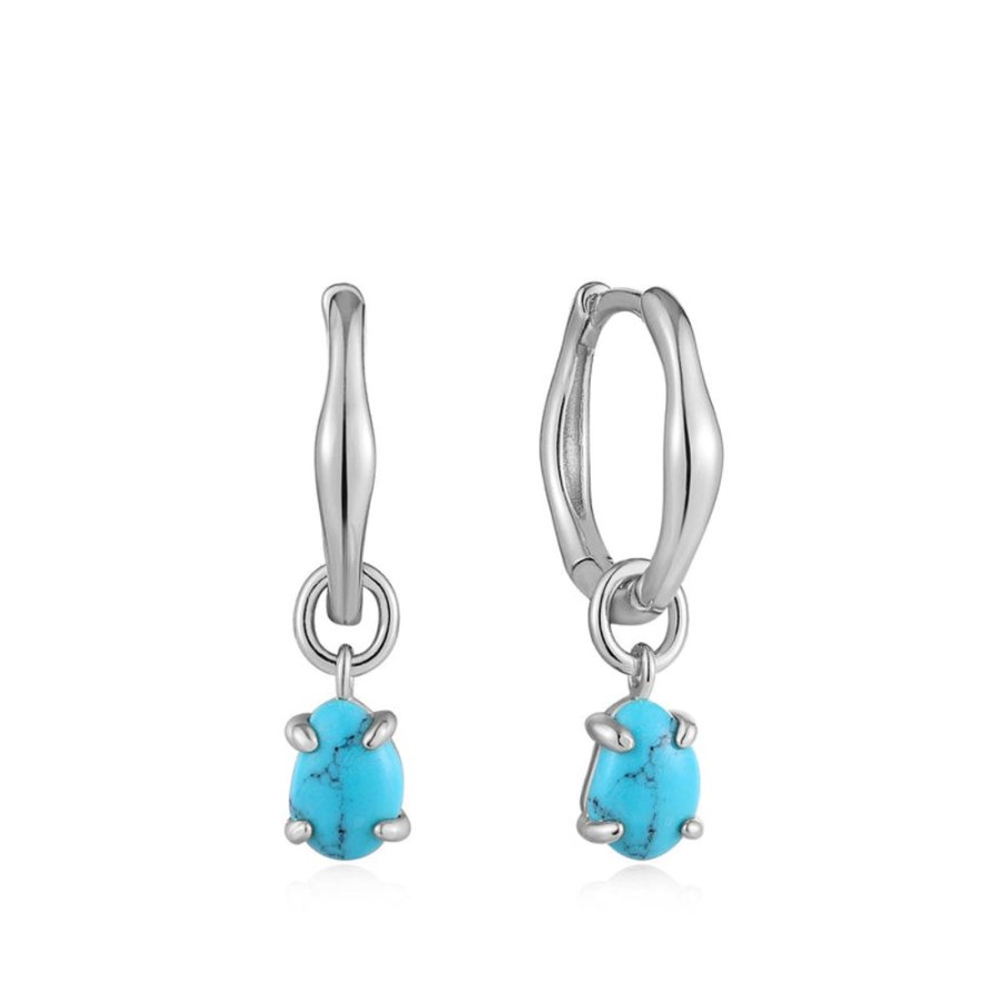 Jewellery Ania Haie | Silver Turquoise Drop Wave Huggie Hoop Earrings