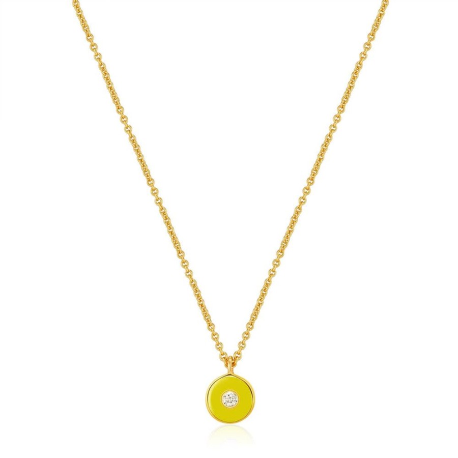 Jewellery Ania Haie | Neon Yellow Enamel Disc Gold Necklace