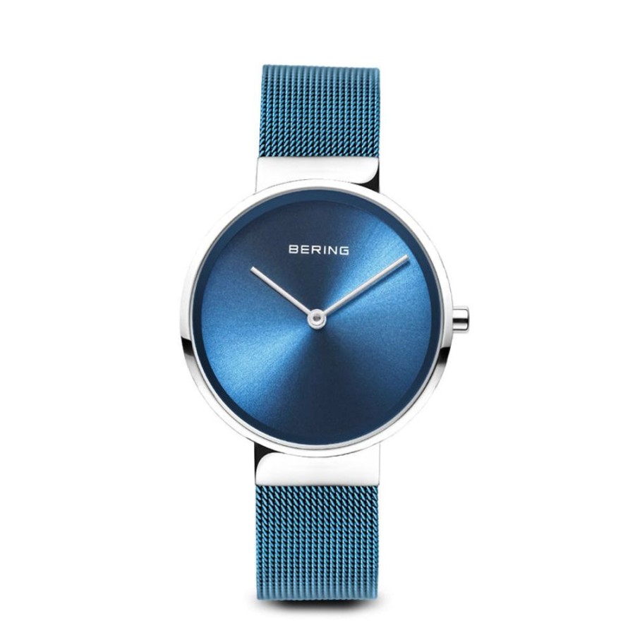 Watches Bering | Classic Polished Silver Blue Mesh Watch