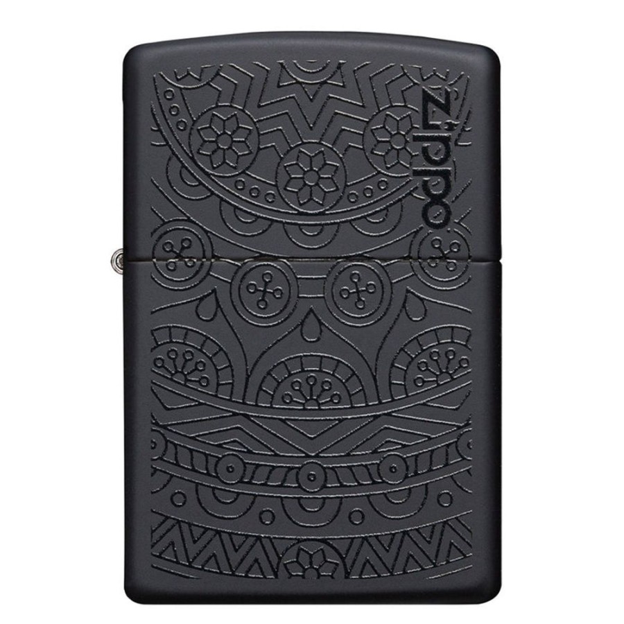 Accessories Zippo | Swirl Pattern Black Matte Tone On Tone Lighter