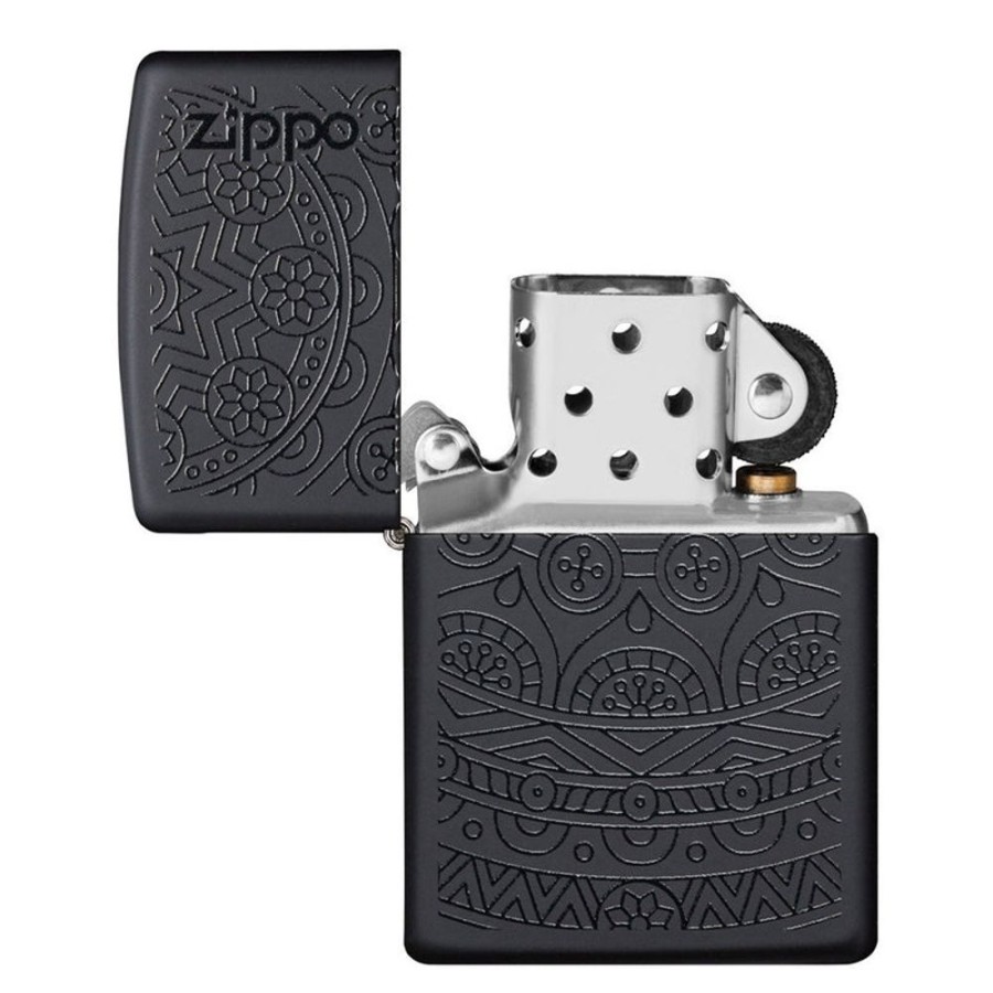 Accessories Zippo | Swirl Pattern Black Matte Tone On Tone Lighter