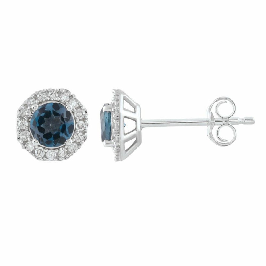 Jewellery Diamonds by WD | London Blue Topaz Earrings With 0.20Ct Diamonds In 9K White Gold