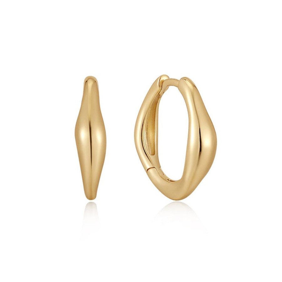 Jewellery Ania Haie | Gold Wave Huggie Hoop Earrings