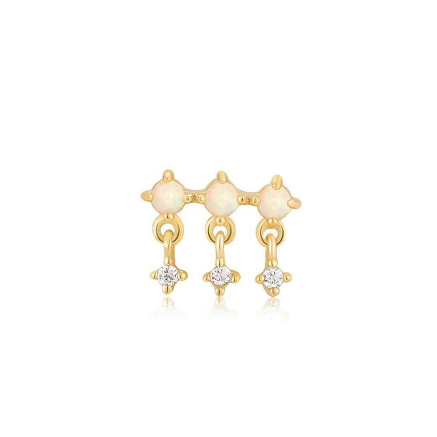 Jewellery Ania Haie | Gold Kyoto Opal Drop Sparkle Barbell Single Earring