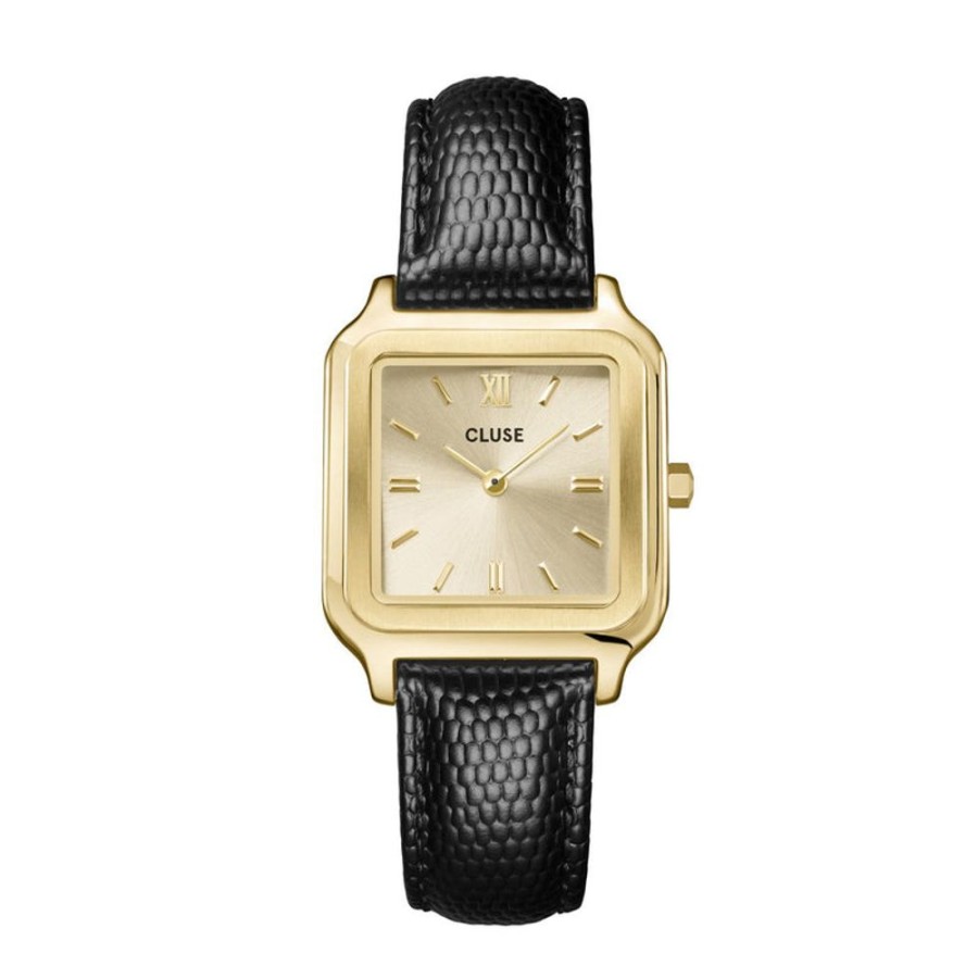 Watches Cluse | Cluse Gracieuse Gold / Black Lizard Leather Watch