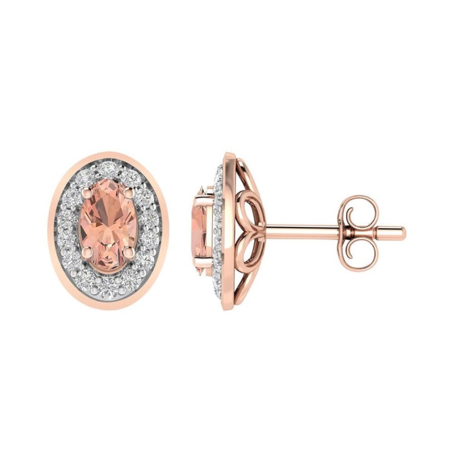 Jewellery Diamonds by WD | Morganite Stud Earrings With 0.15Ct Diamonds In 9K Rose Gold