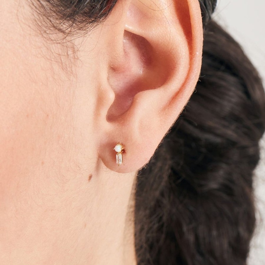 Jewellery Ania Haie | Gold Kyoto Opal Sparkle Barbell Single Earring