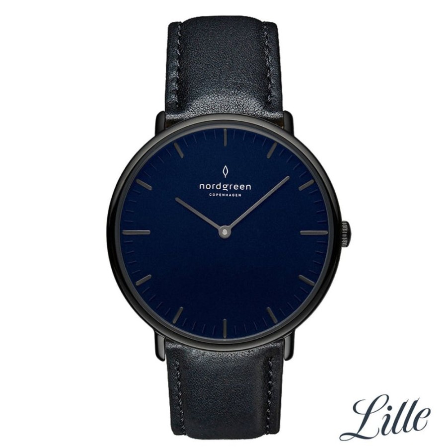 Watches Nordgreen | Native 36Mm Navy Blue Dial Black Watch