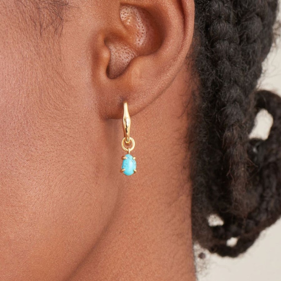 Jewellery Ania Haie | Gold Turquoise Drop Wave Huggie Hoop Earrings