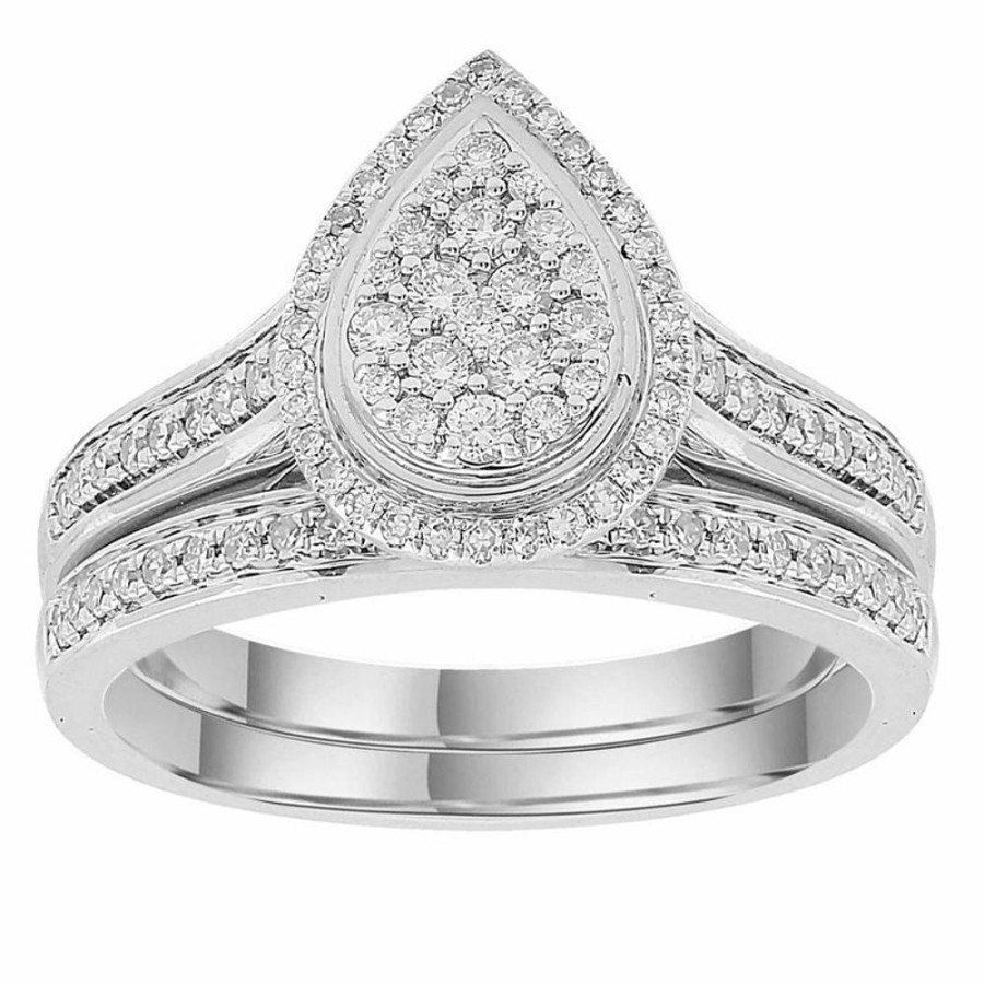 Jewellery Diamonds by WD | Pear Engagment & Wedding Ring Set With 0.50Ct Diamonds In 9K White Gold