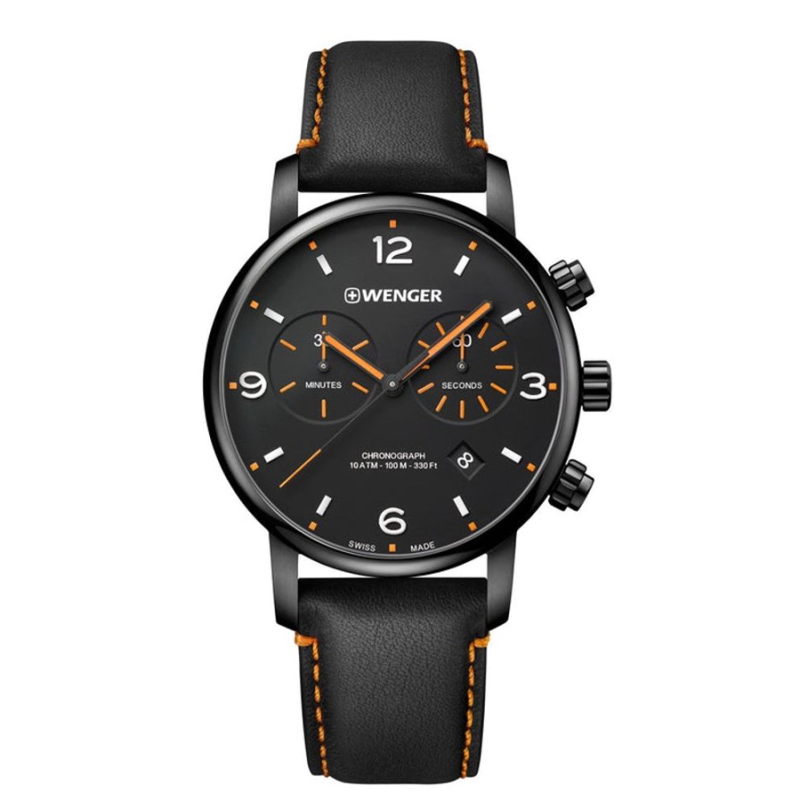 Watches Wenger | Urban Metropolitan Chrono Black Dial Leather Watch