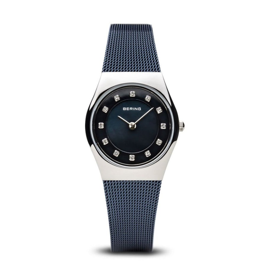 Watches Bering | Classic Polished Silver Navy Blue Mesh Watch