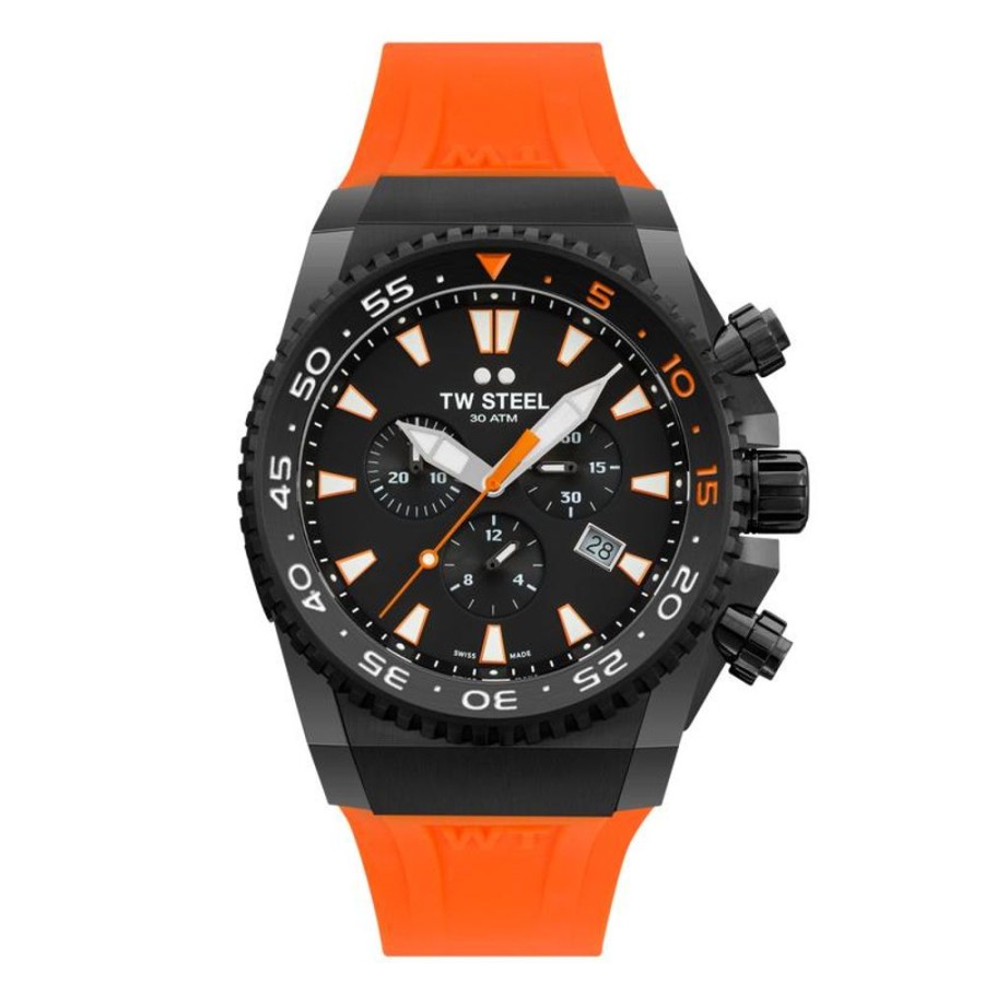 Watches TW Steel | Ace Diver Limited Edition 44Mm Chronograph Orange Rubber Strap