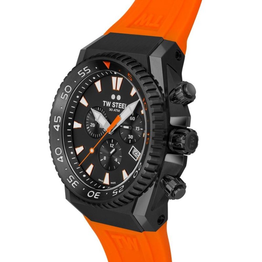 Watches TW Steel | Ace Diver Limited Edition 44Mm Chronograph Orange Rubber Strap