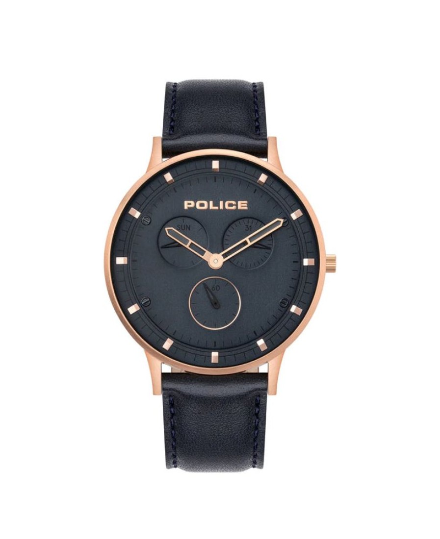 Watches Police | Berkeley Black Leather Strap Watch