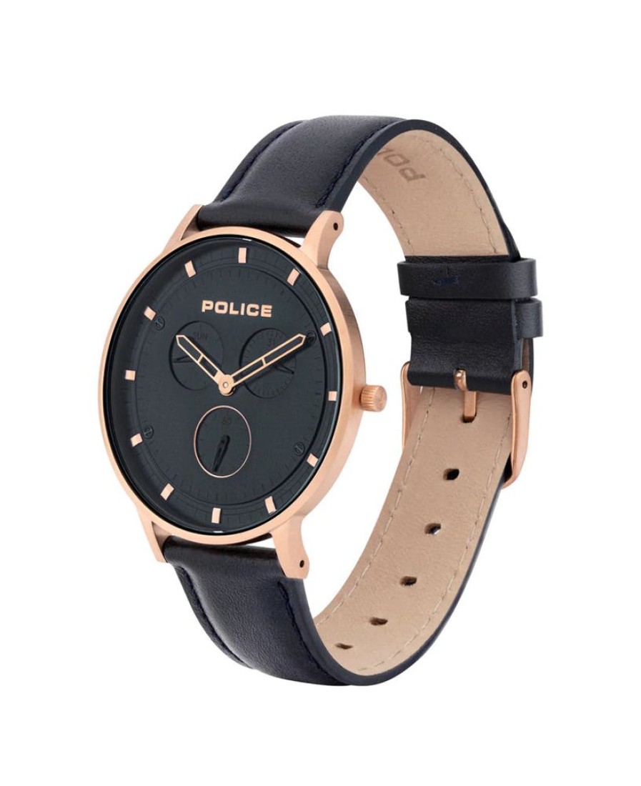 Watches Police | Berkeley Black Leather Strap Watch