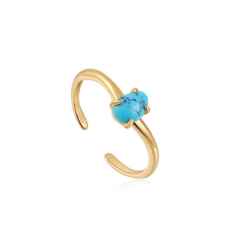 Jewellery Ania Haie | Gold Turquoise Wave Adjustable Ring