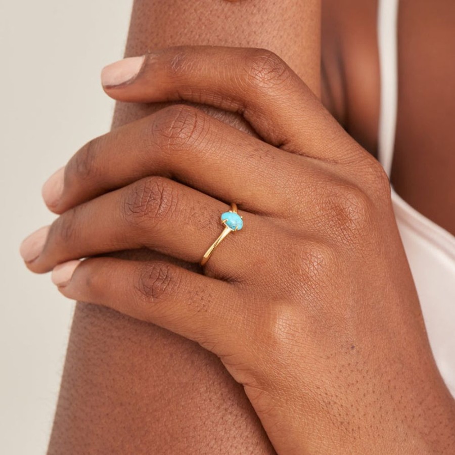 Jewellery Ania Haie | Gold Turquoise Wave Adjustable Ring