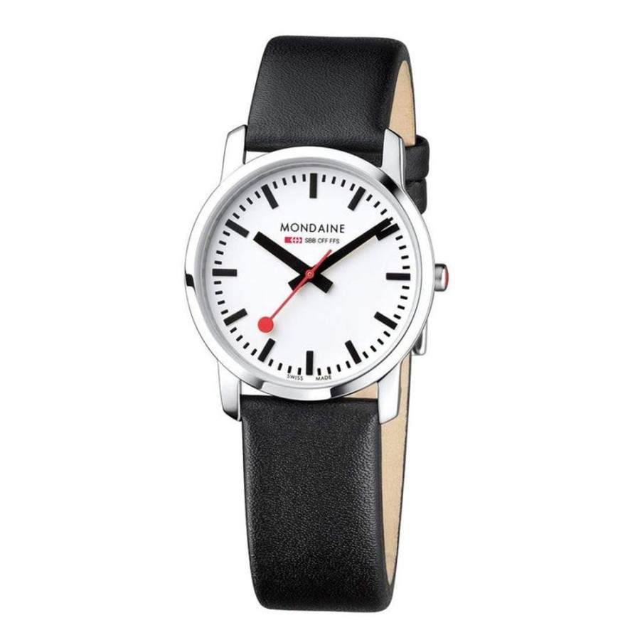 Watches Mondaine | Simply Elegant Black Leather Band Watch