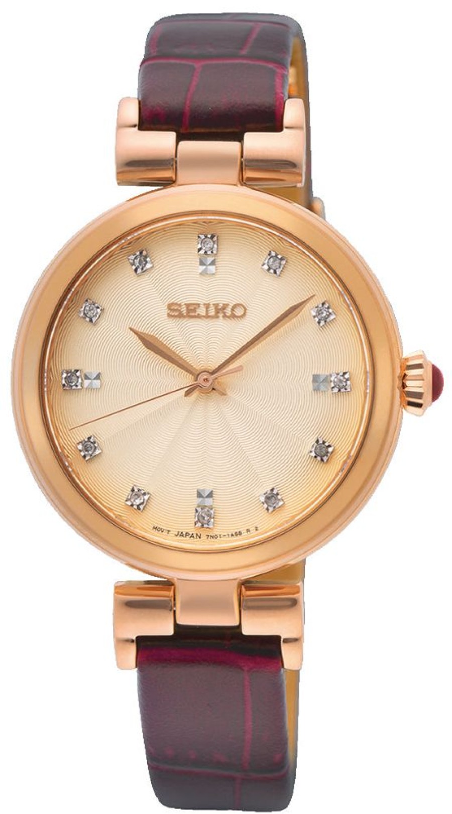 Watches Seiko | Rose Gold Dial Red Leather Strap Watch