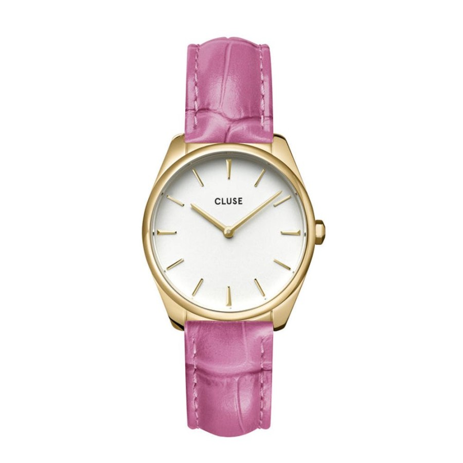 Watches Cluse | Cluse Feroce Petite Gold White/Croc Pink Leather