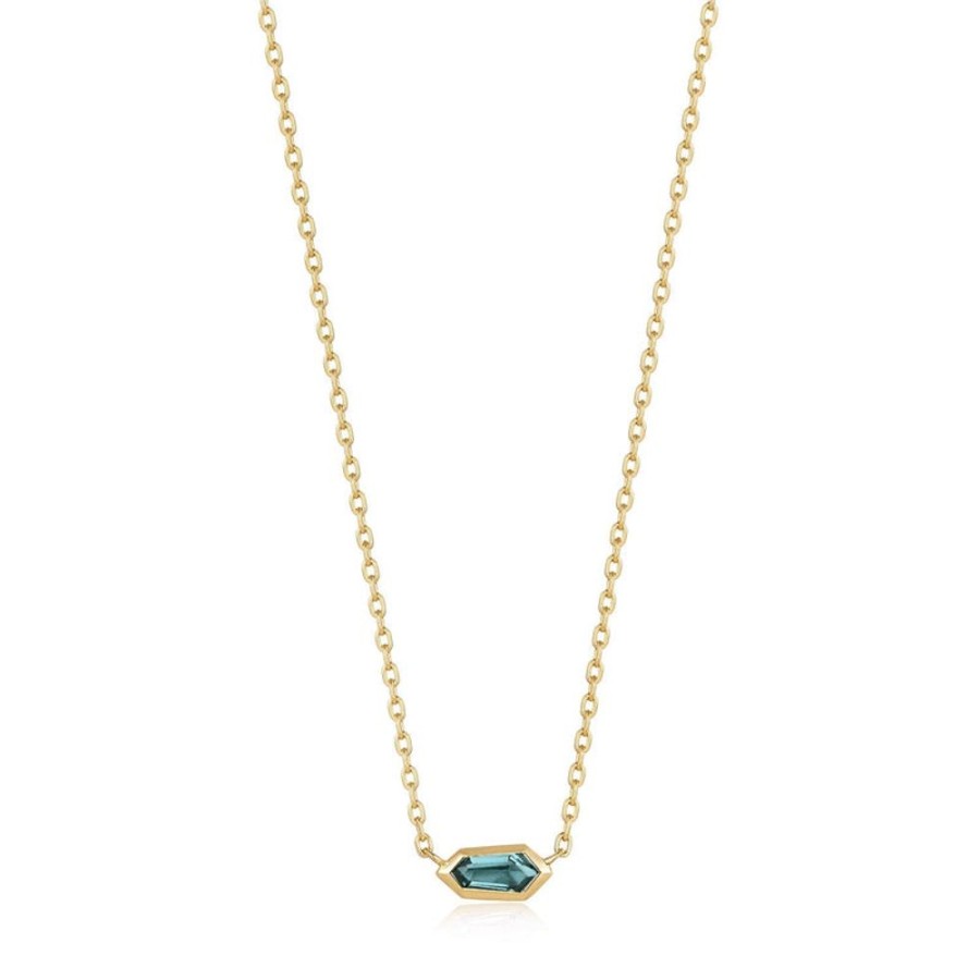 Jewellery Ania Haie | Gold Teal Sparkle Emblem Chain Necklace