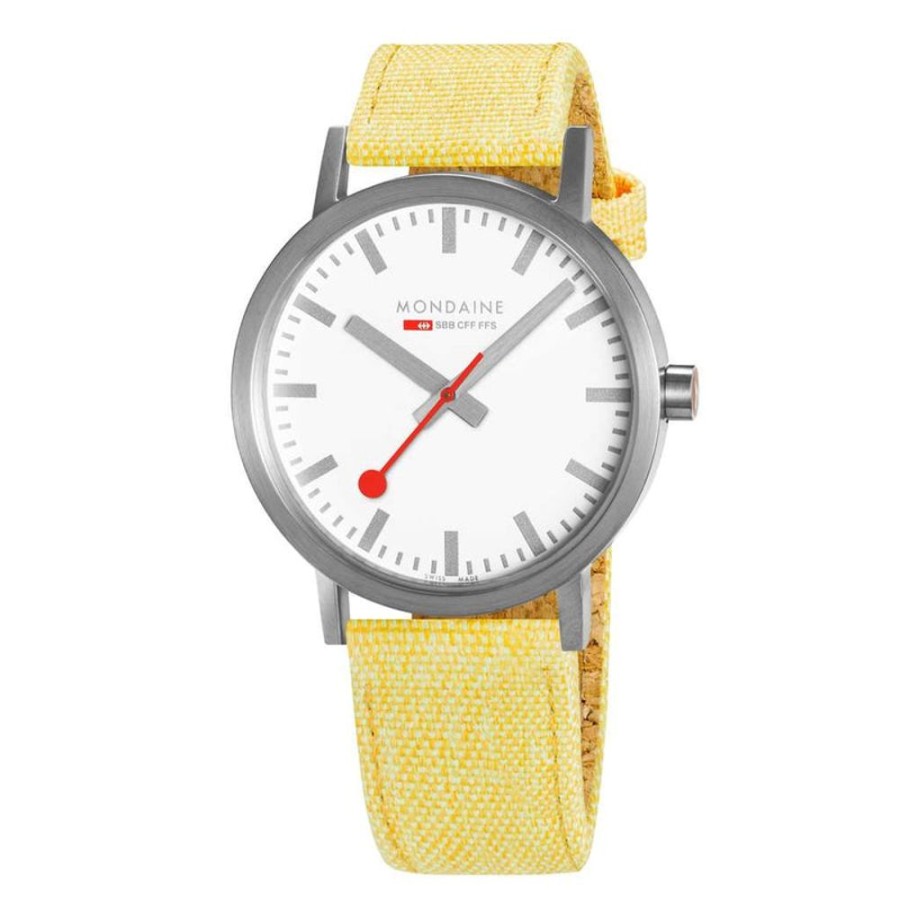 Watches Mondaine | Classic White Dial Yellow Strap Watch