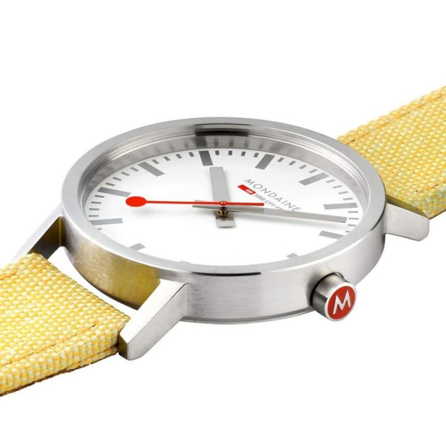 Watches Mondaine | Classic White Dial Yellow Strap Watch